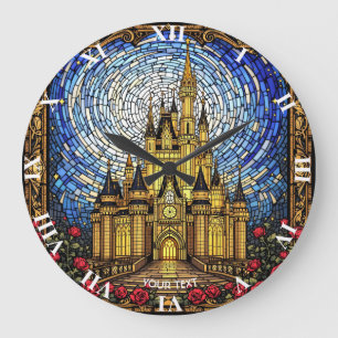 Fantasy Niedlich verkleidete Glasburg Große Wanduhr