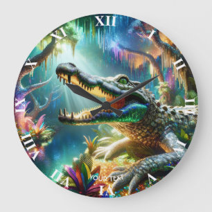 Fantasy Niedlich verzauberter Krokodildschungel Große Wanduhr