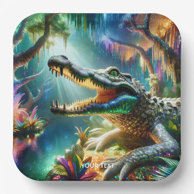 Fantasy Niedlich verzauberter Krokodildschungel Pappteller (Vorderseite)