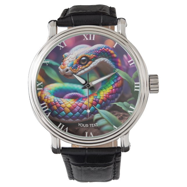 Fantasy Niedlich Vibrant Snake Blätter Armbanduhr (Vorderseite)
