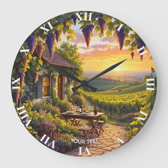 Fantasy Niedlich Vineyard Hütte Fields Große Wanduhr (Vorderseite)