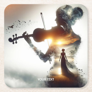 Fantasy Niedlich Violin Girl Rechteckiger Pappuntersetzer