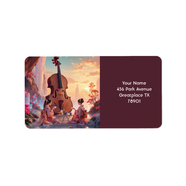 Fantasy Niedlich Violin Girls Tee Adressaufkleber (Vorne)