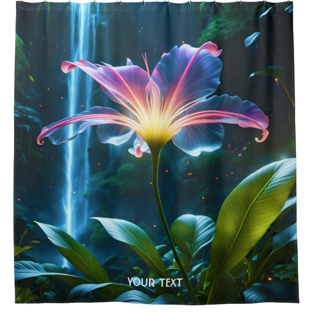 Fantasy Niedlich Viviale Blume Wasserfall Wald Duschvorhang (Vorderseite)