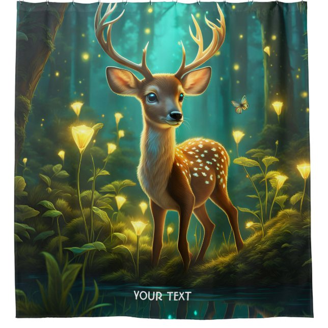 Fantasy Niedlich Vivid Baby Deer Forest Duschvorhang (Vorderseite)