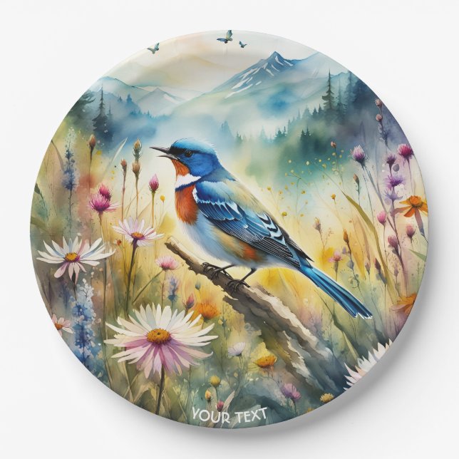 Fantasy Niedlich Vivid Bird Wasserfarbe Landschaft Pappteller (Vorderseite)