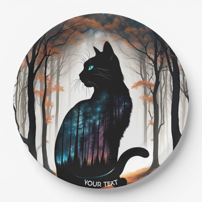 Fantasy Niedlich Vivid Black Cat Forest Pappteller (Vorderseite)