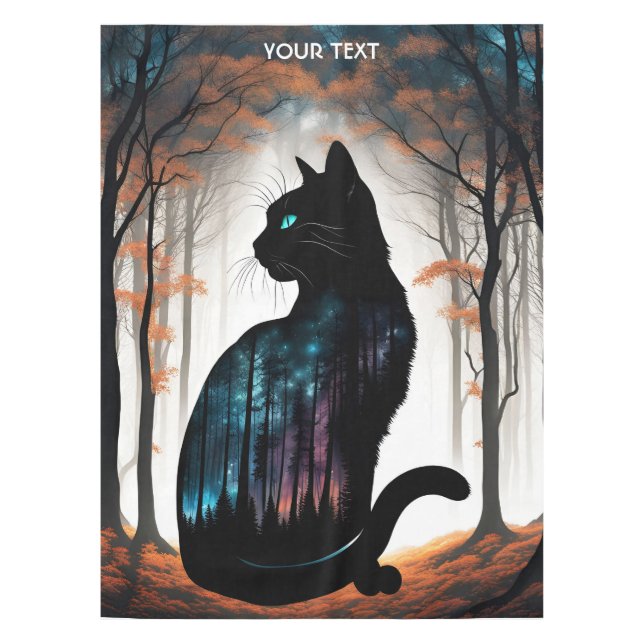 Fantasy Niedlich Vivid Black Cat Forest Tischdecke (Vorderseite)
