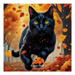 Fantasy Niedlich Vivid Black Jumping Cat Poster
