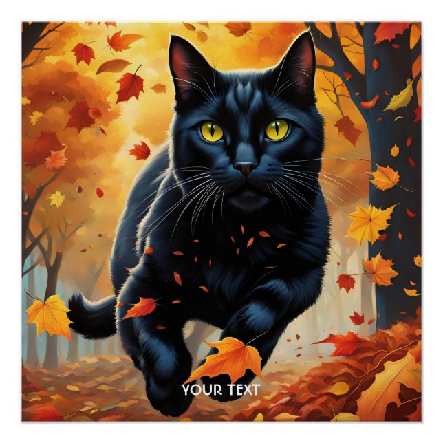 Fantasy Niedlich Vivid Black Jumping Cat Poster (Vorderseite)