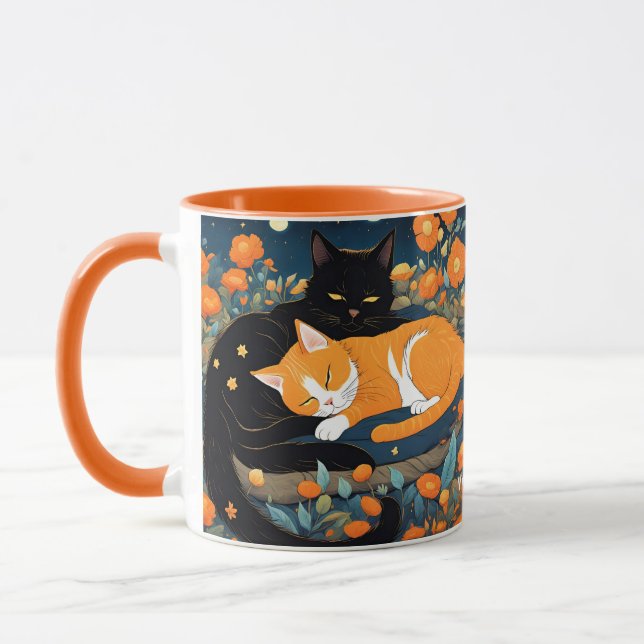 Fantasy Niedlich Vivid Black Orange Cats Tasse (Links)