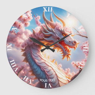 Fantasy Niedlich Vivid Blossom Pink Dragon Große Wanduhr
