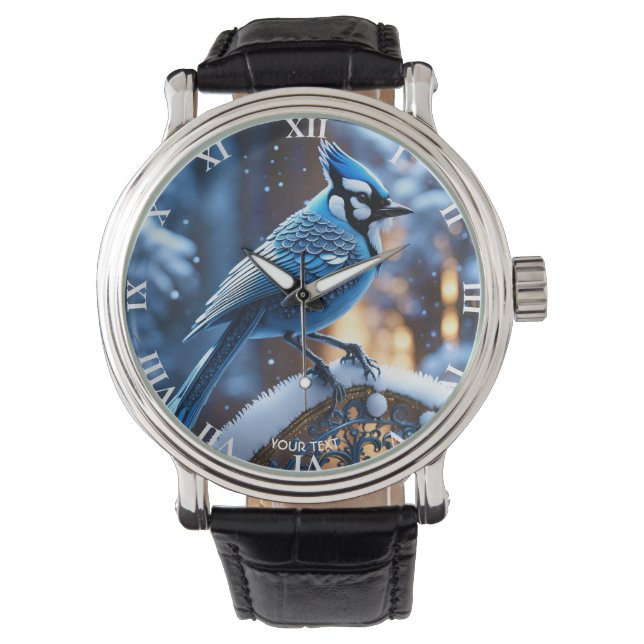 Fantasy Niedlich Vivid Blue Bird Filigree Armbanduhr (Vorderseite)
