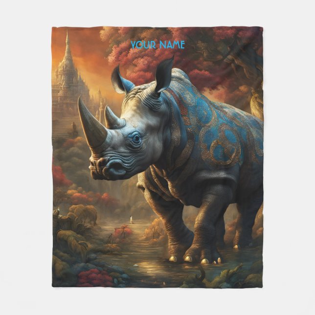 Fantasy Niedlich Vivid Blume Majestic Rhino Fleecedecke (Vorderseite)