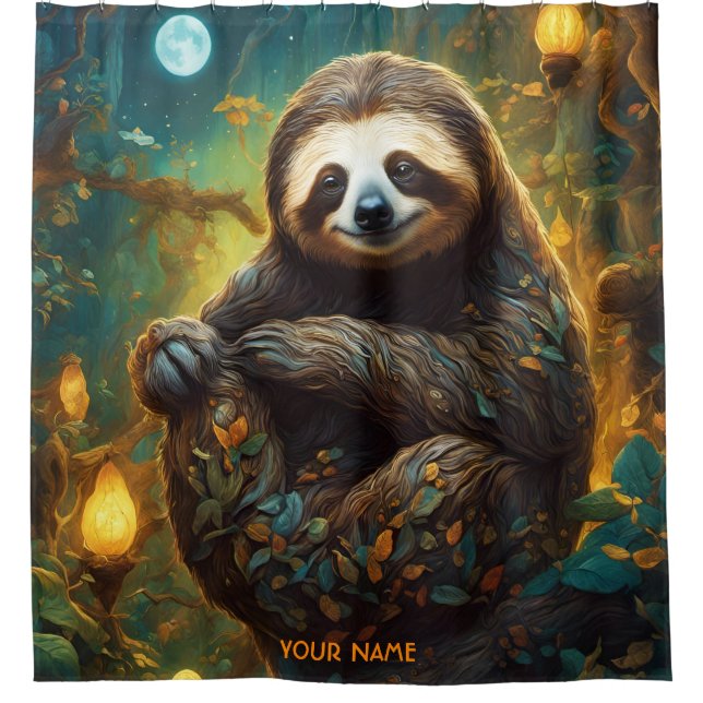 Fantasy Niedlich Vivid Blume Majestic Sloth Duschvorhang (Vorderseite)