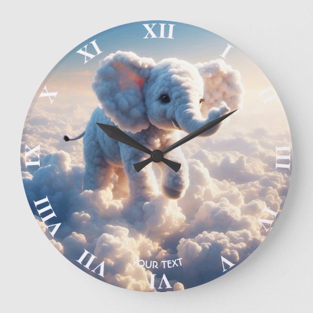 Fantasy Niedlich Vivid Cloud Elephant Sky Große Wanduhr (Vorderseite)