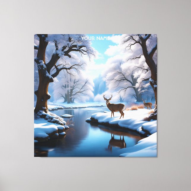 Fantasy Niedlich Vivid Deer Winter River Leinwanddruck (Vorderseite)