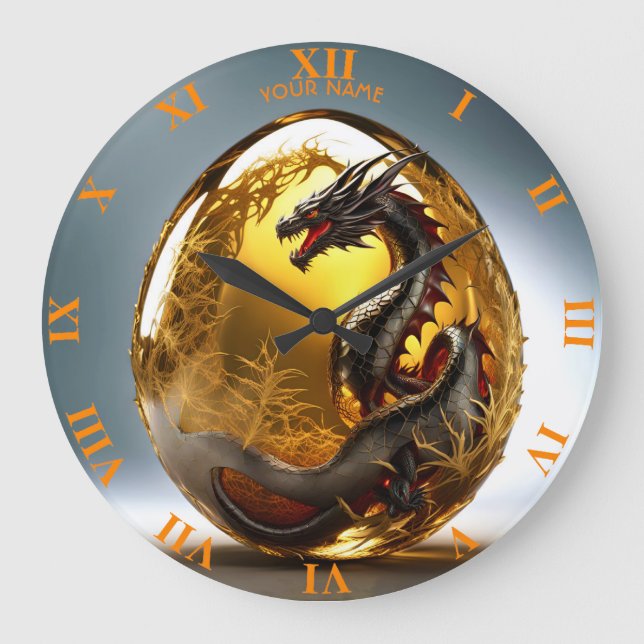 Fantasy Niedlich Vivid Dragon Glass Egg Große Wanduhr (Vorderseite)