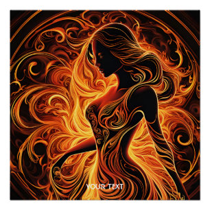 Fantasy Niedlich Vivid Fire Girl Flammen Poster