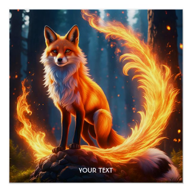 Fantasy Niedlich Vivid Fox Fire Forest Poster (Vorderseite)