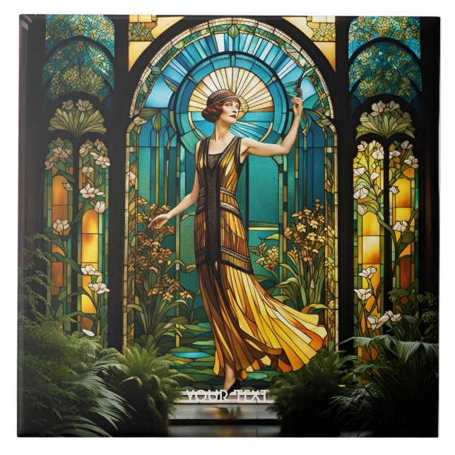 Fantasy Niedlich Vivid gestettet Glas Frau Fliese (Vorderseite)