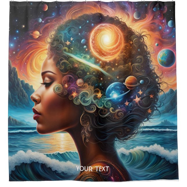 Fantasy Niedlich Vivid Girl Space Beach Duschvorhang (Vorderseite)
