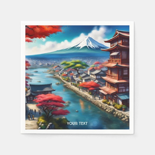 Fantasy Niedlich Vivid Japanisch Seaside Town Serviette (Vorderseite)