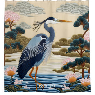 Fantasy Niedlich Vivid Japanischer Heron Blue Duschvorhang