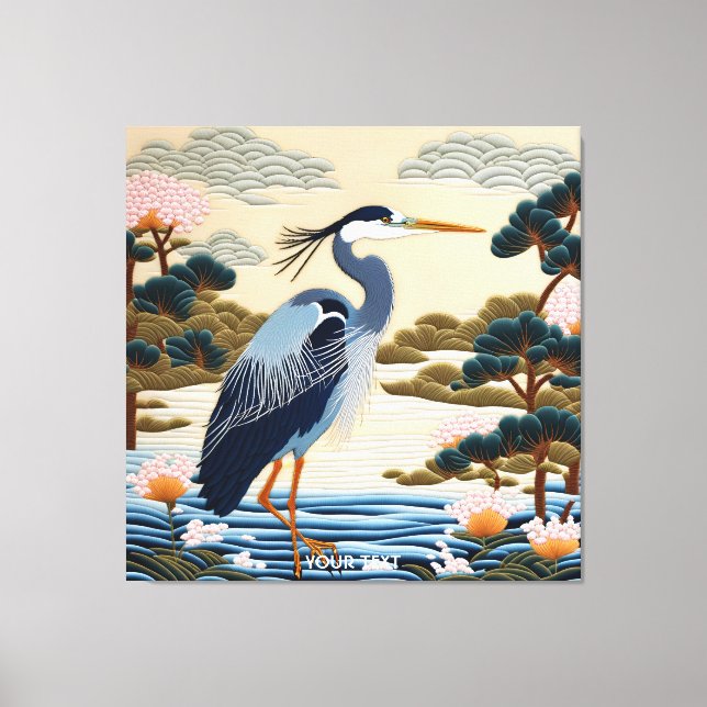 Fantasy Niedlich Vivid Japanischer Heron Blue Leinwanddruck (Vorderseite)