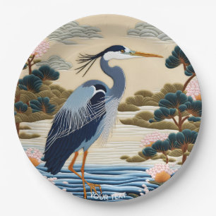 Fantasy Niedlich Vivid Japanischer Heron Blue Pappteller