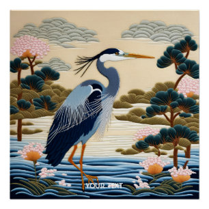Fantasy Niedlich Vivid Japanischer Heron Blue Poster