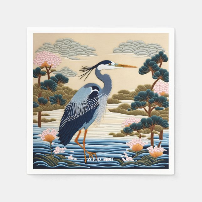 Fantasy Niedlich Vivid Japanischer Heron Blue Serviette (Vorderseite)