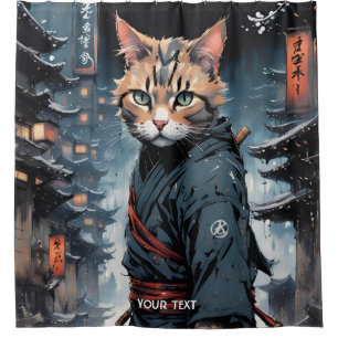 Fantasy Niedlich Vivid Japanischer Katzenkrieger Duschvorhang