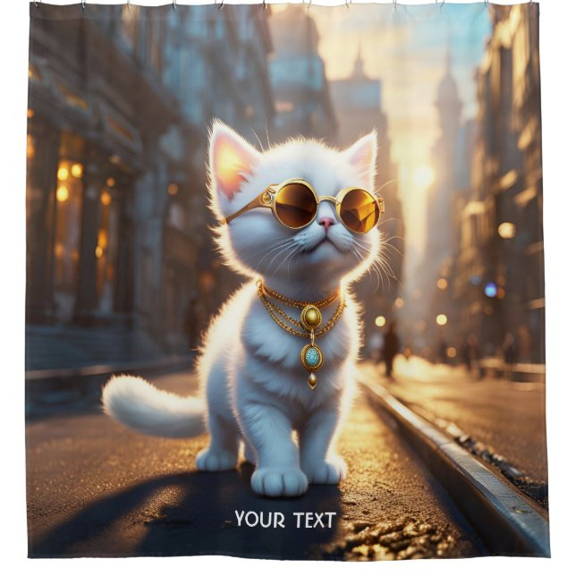 Fantasy Niedlich Vivid Kitten Weiße Sonnenbrille Duschvorhang (Vorderseite)