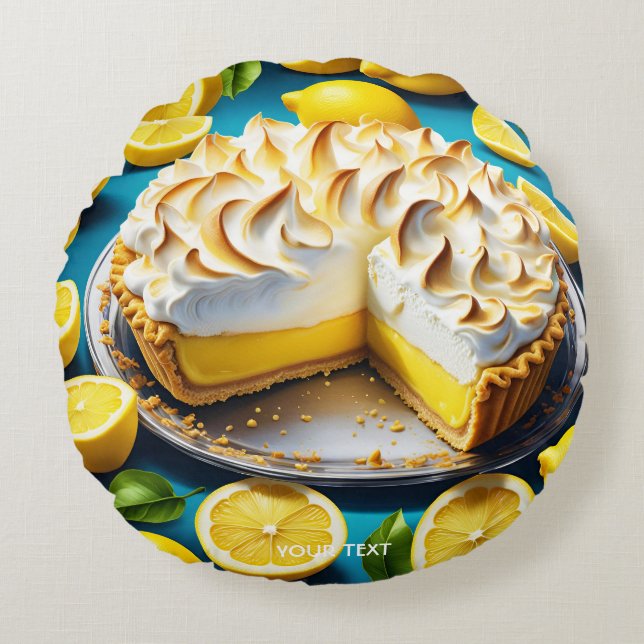 Fantasy Niedlich Vivid Lemon Meringue Pie Rundes Kissen (Vorderseite)