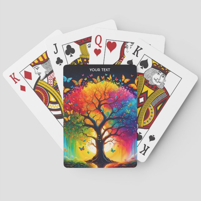 Fantasy Niedlich Vivid Life Tree Regenbogen Spielkarten (Rückseite)
