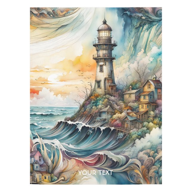 Fantasy Niedlich Vivid Lighthouse Cartoon Storm Tischdecke (Vorderseite)