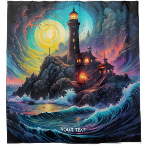 Fantasy Niedlich Vivid Lighthouse Sea Night Duschvorhang
