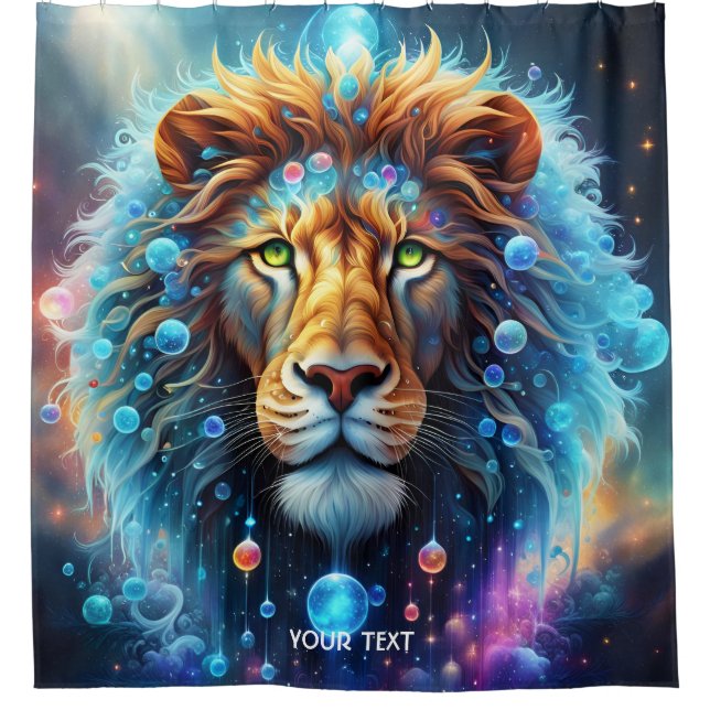 Fantasy Niedlich Vivid Lion Space Bubbles Duschvorhang (Vorderseite)