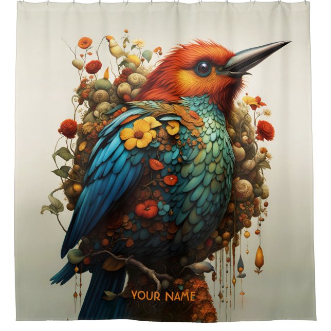 Fantasy Niedlich Vivid Majestic Bird Blume Duschvorhang (Vorderseite)