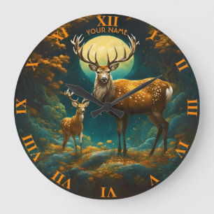 Fantasy Niedlich Vivid Majestic Deer Forest Große Wanduhr