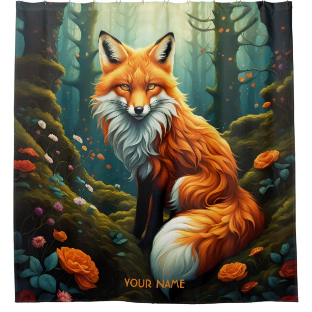 Fantasy Niedlich Vivid Majestic Fox Blume Duschvorhang (Vorderseite)