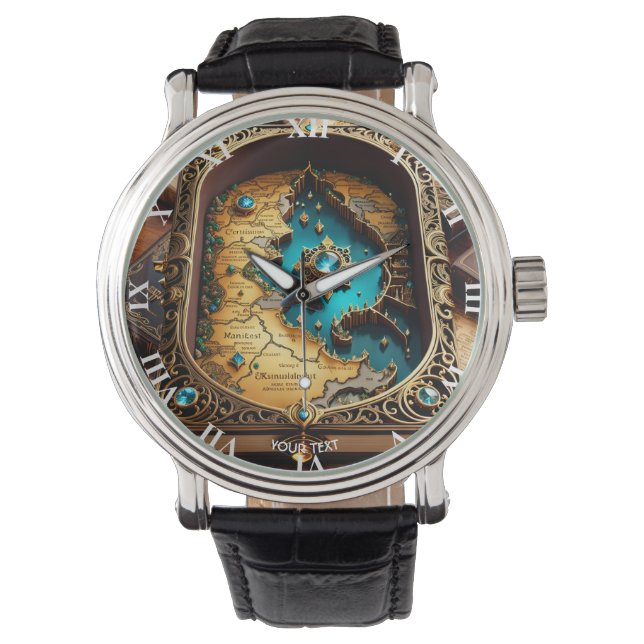 Fantasy Niedlich Vivid Old Book Map Armbanduhr (Vorderseite)