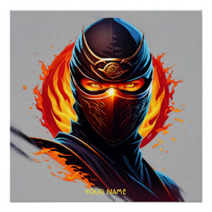 Fantasy Niedlich Vivid Orange Flame Ninja Poster