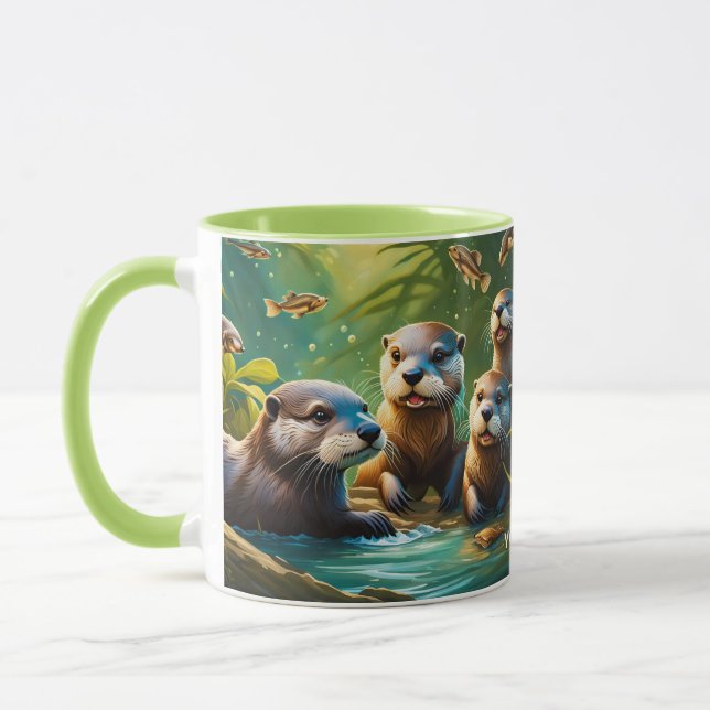 Fantasy Niedlich Vivid Otter Family Fish Tasse (Links)