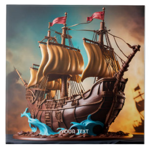 Fantasy Niedlich Vivid Pirate Ship Cake Fliese