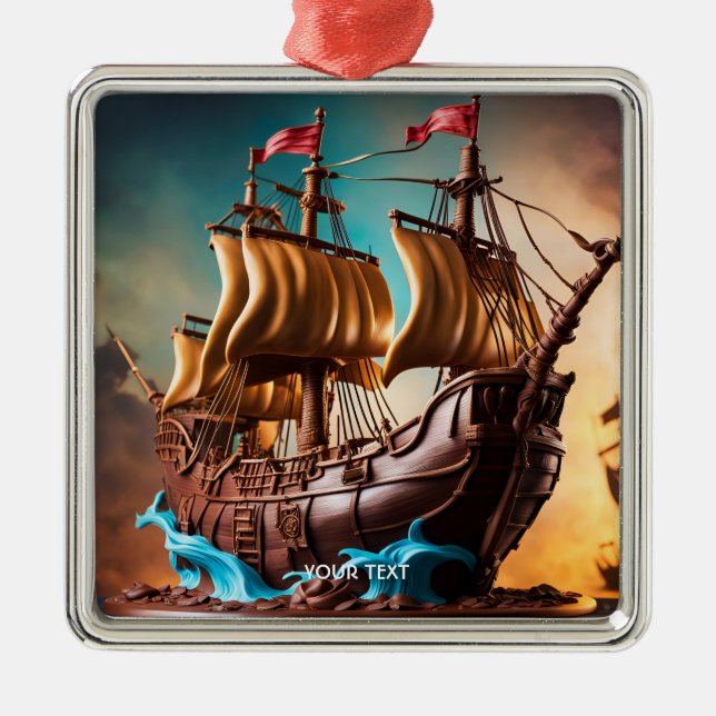 Fantasy Niedlich Vivid Pirate Ship Cake Ornament Aus Metall (Vorne)