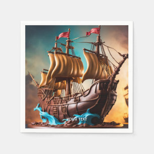 Fantasy Niedlich Vivid Pirate Ship Cake Serviette