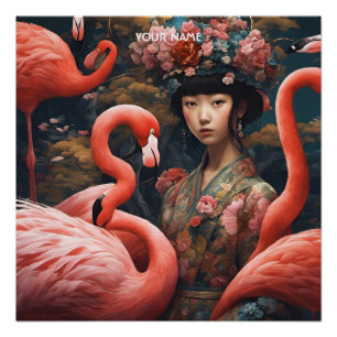 Fantasy Niedlich Vivid Romantic Girl Flamingo Poster