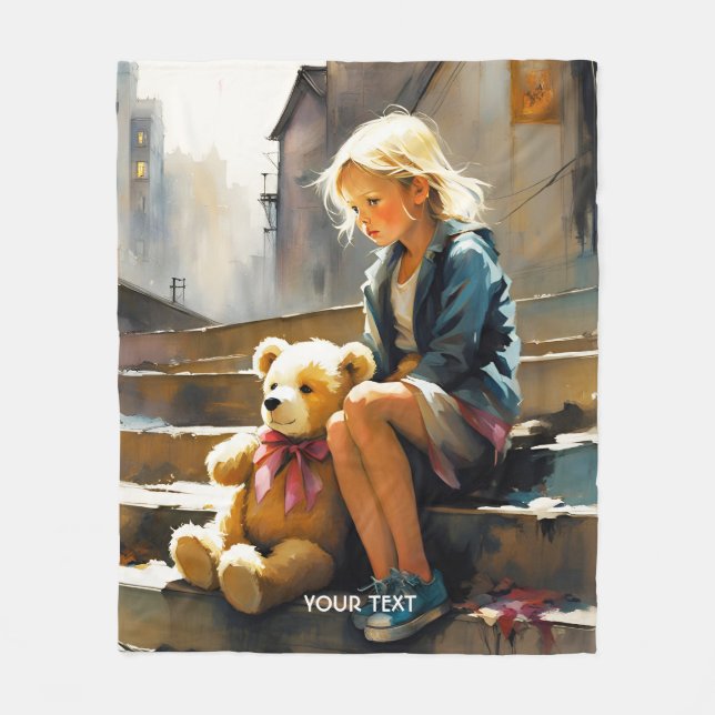 Fantasy Niedlich Vivid Sad Girl Bär Fleecedecke (Vorderseite)